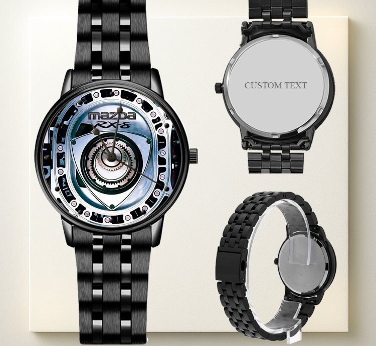 Mazda Rx-8 Rotary Engine Watch Black Stainless Steel Car Enthusiast Gift