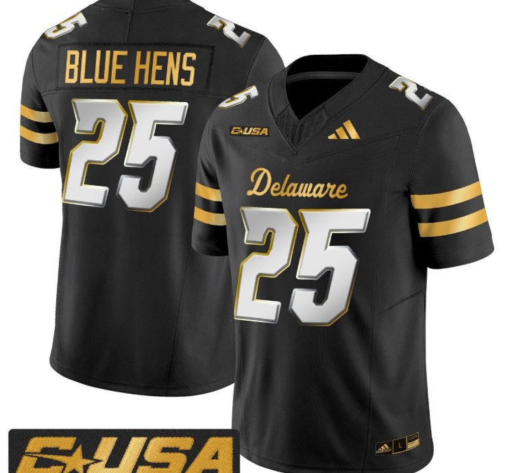 Blue Hens Jersey 25 Delaware Blue Hens 2025 Gold Vapor Stitched Black Limited