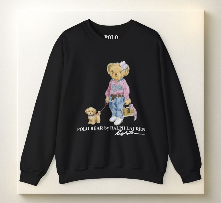 Cute Polo Bear Girl Walking Puppy Sweatshirt Black