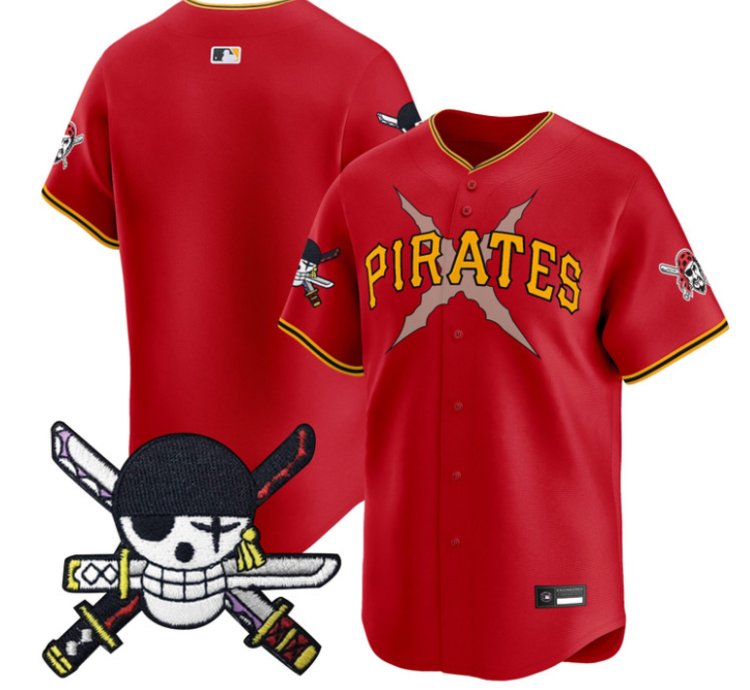 Team Jersey Blank Pittsburgh Pirates One Piece Zoro Patch Stitched Red