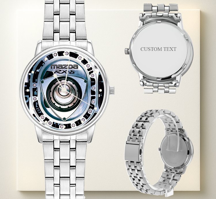 Mazda Rx-8 Rotary Engine Watch Silver Stainless Steel Car Enthusiast Gift