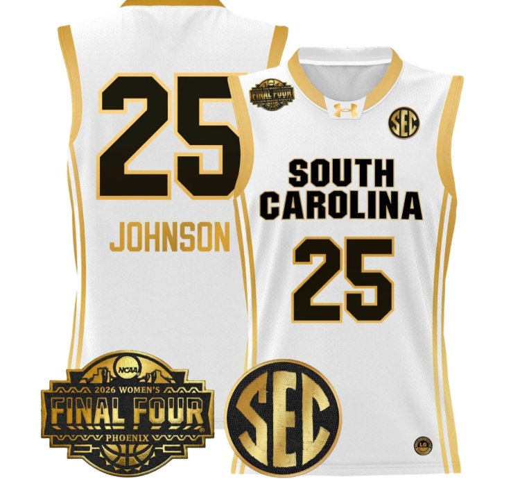 Raven Johnson Jersey 25 South Carolina 2026 Final Four Stitched White Gold