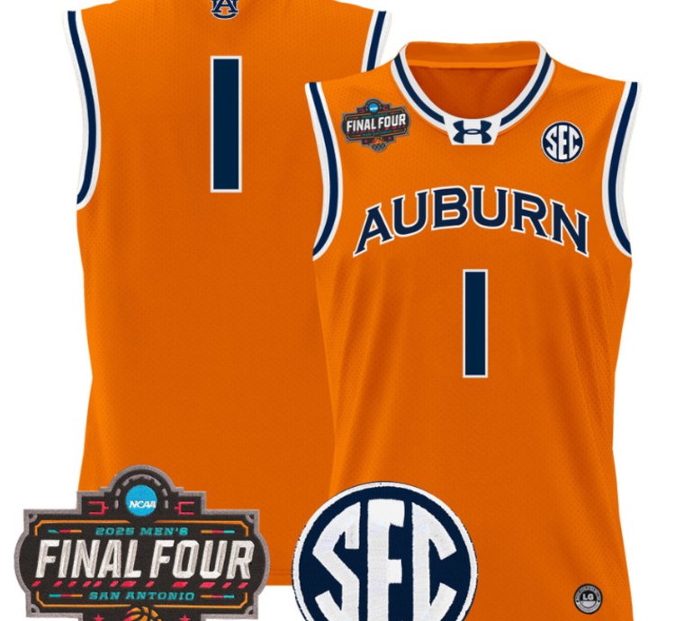 Team Jersey 1 Auburn Tigers 2025 Final Four Patch Basketball Stitched Orange
