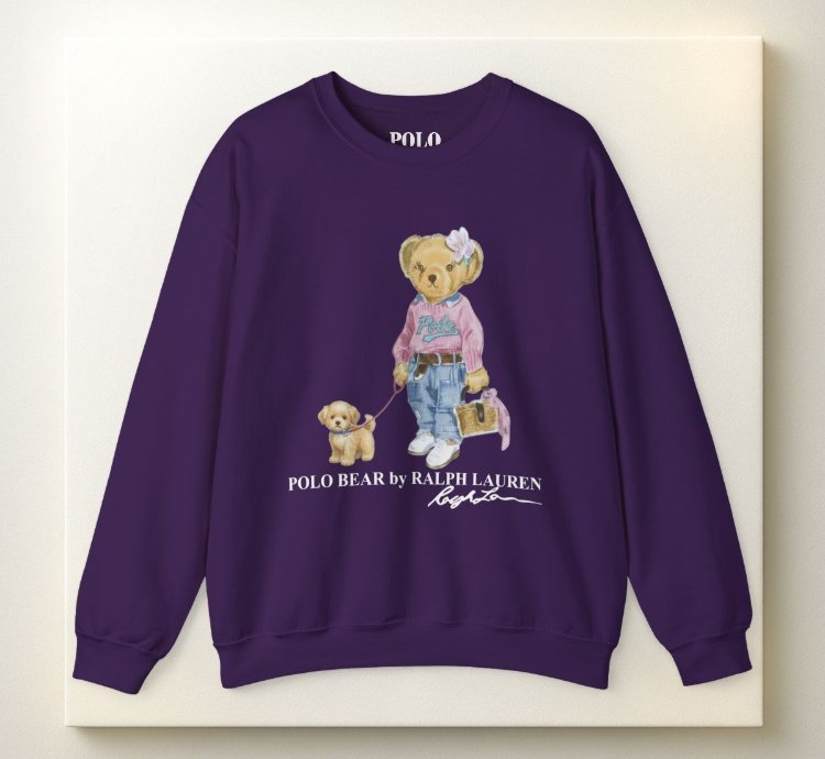 Cute Polo Bear Girl Walking Puppy Sweatshirt Purple