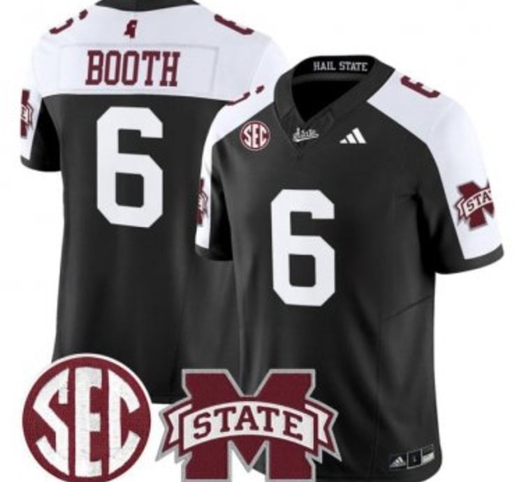 Davon Booth 6 Mississippi State Bulldogs Football Jersey Dark Mode Vapor Patch All Stitched