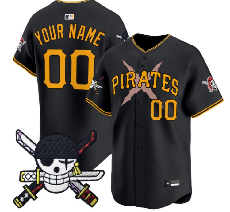 Custom Pittsburgh Pirates Jersey Name Number One Piece Zoro Patch Black