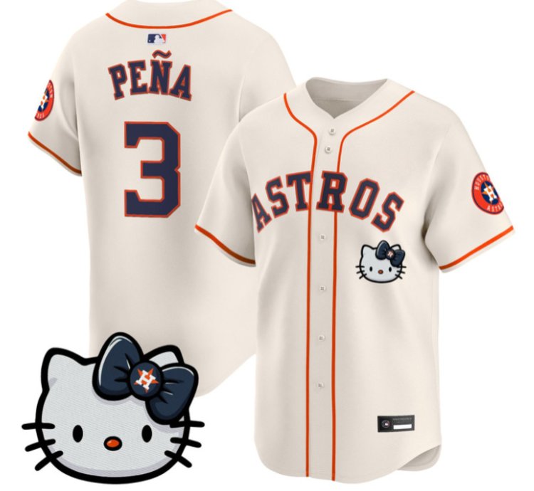 Jeremy Pena Jersey 3 Houston Astros Hello Kitty Premier Stitched Cream