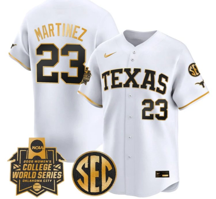 Viviana Martinez Jersey 23 Texas Softball 2026 World Series Stitched White Gold