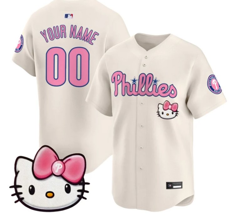 Custom Philadelphia Phillies Jersey Name Number Hello Kitty Stitched Cream