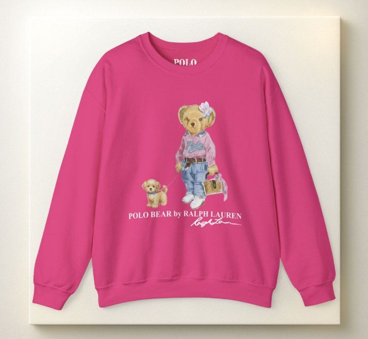 Cute Polo Bear Girl Walking Puppy Sweatshirt Heliconia