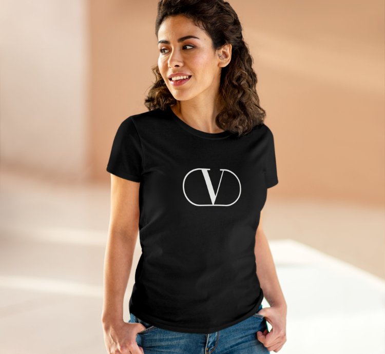 Valentino V Logo Print Black Women Tee