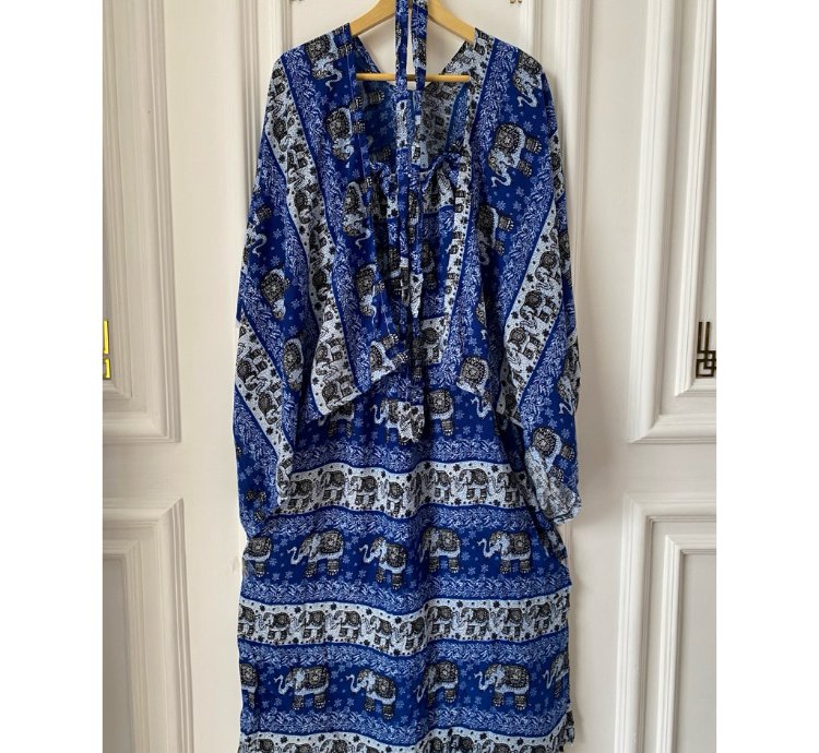 Minimalist Boho Dress Set Flowy Dress With Open Front Kimono