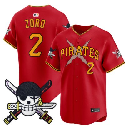 Zoro Jersey 2 Pittsburgh Pirates One Piece Zoro Patch Premier Stitched Red