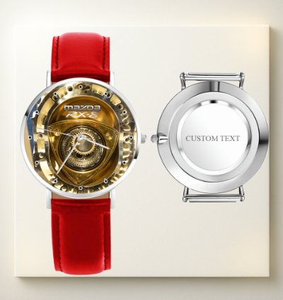Mazda Rx8 Rotary Engine Skeleton Watch Red Leather