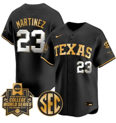 Viviana Martinez Jersey 23 Texas Softball 2026 World Series Stitched Black Gold