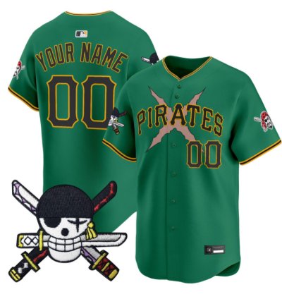 Custom Pittsburgh Pirates Jersey Name Number One Piece Zoro Patch Green