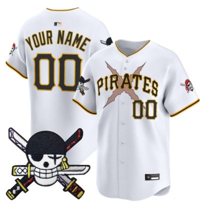Custom Pittsburgh Pirates Jersey Name Number One Piece Zoro Patch White