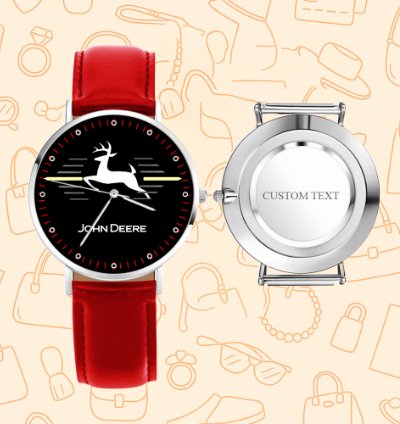 John Deere Deer Watch Red Leather