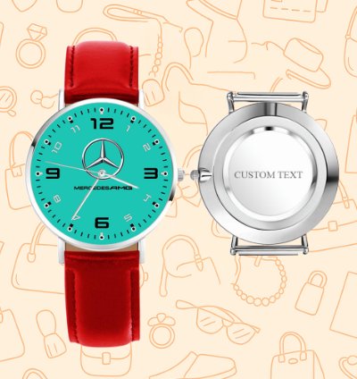 Mercedes Amg Turquoise Watch Red Leather Mens Wrist Watch
