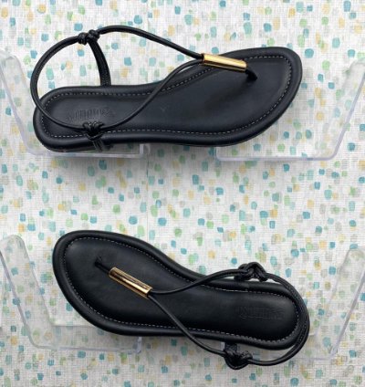 Minimalist Black Thong Black Sandals Women Flat Slip On Sandals
