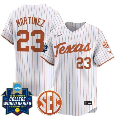 Viviana Martinez Jersey 23 Texas Softball 2026 World Series Stitched White Stripe