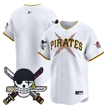 Team Jersey Blank Pittsburgh Pirates One Piece Zoro Patch Stitched White