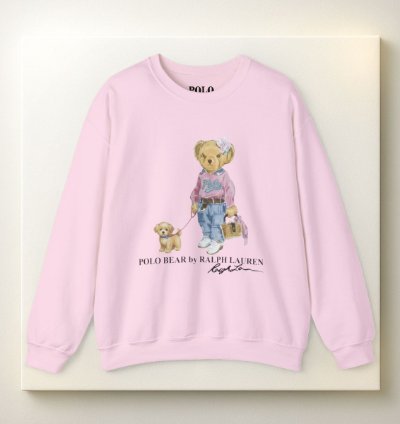Cute Polo Bear Girl Walking Puppy Sweatshirt Light Blue