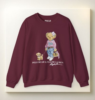 Cute Polo Bear Girl Walking Puppy Sweatshirt Maroon