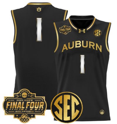 Team Jersey 1 Auburn Tigers 2025 Final Four Patch Stitched Black Gold