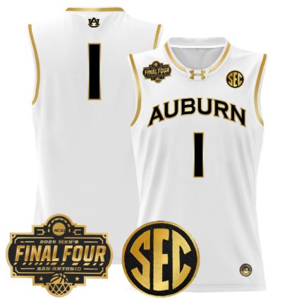 Team Jersey 1 Auburn Tigers 2025 Final Four Patch Stitched White Gold
