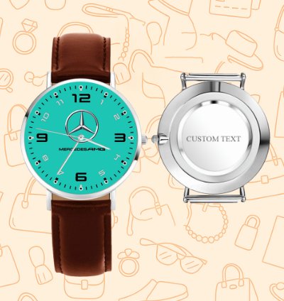 Mercedes Amg Turquoise Watch Brown Leather Mens Wrist Watch