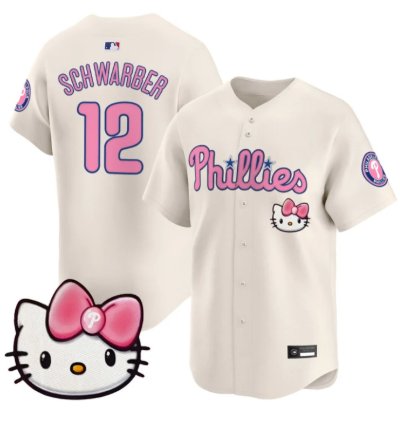 Kyle Schwarber Jersey 12 Philadelphia Phillies Hello Kitty Stitched Cream
