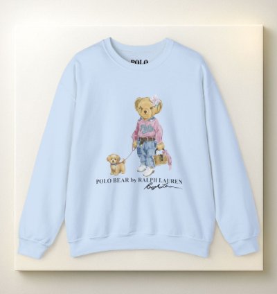 Cute Polo Bear Girl Walking Puppy Sweatshirt Light Blue
