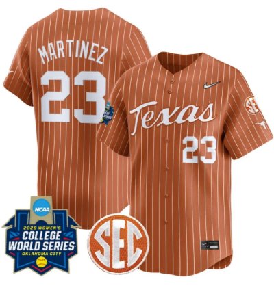 Viviana Martinez Jersey 23 Texas Softball 2026 World Series Stitched Orange Stripe
