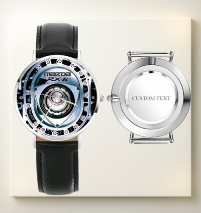 Mazda Rx-8 Rotary Engine Watch Black Leather Car Enthusiast Gift