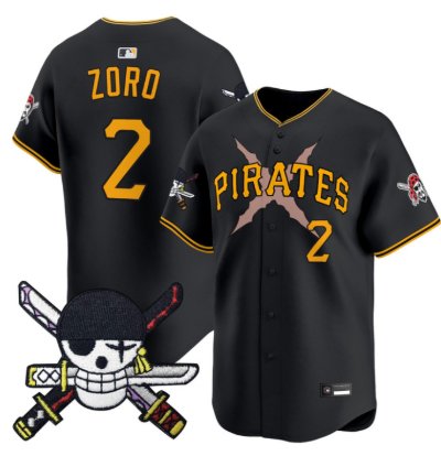 Zoro Jersey 2 Pittsburgh Pirates One Piece Zoro Patch Premier Stitched Black