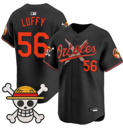 Luffy Jersey 56 Baltimore Orioles One Piece Premier Stitched Black