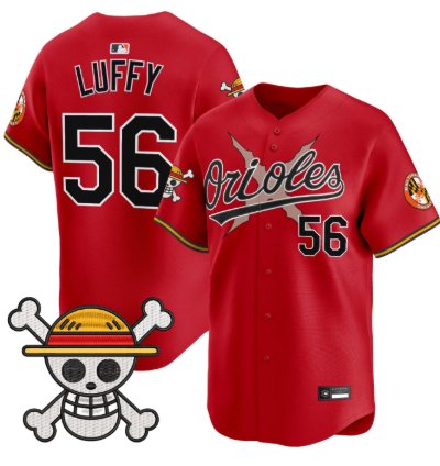 Luffy Jersey 56 Baltimore Orioles One Piece Premier Stitched Red