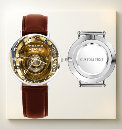 Mazda Rx8 Rotary Engine Skeleton Watch Brown Leather