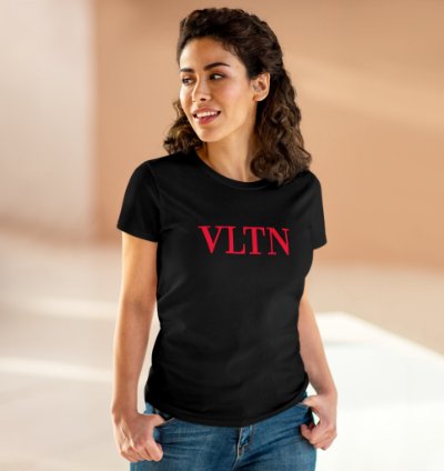 Valentino Vltn Red Logo Print Black Women Tee