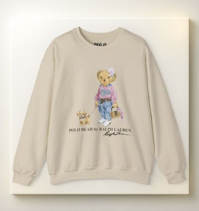 Cute Polo Bear Girl Walking Puppy Sweatshirt Sand