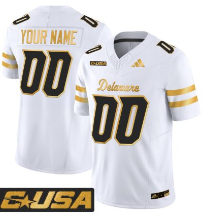 Custom Delaware Blue Hens Jersey 2025 Gold Vapor Limited Stitched White Gold
