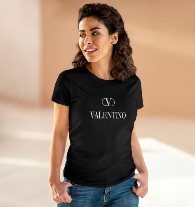 Valentino Logo Print Black Women Tee