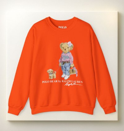 Cute Polo Bear Girl Walking Puppy Sweatshirt Orange