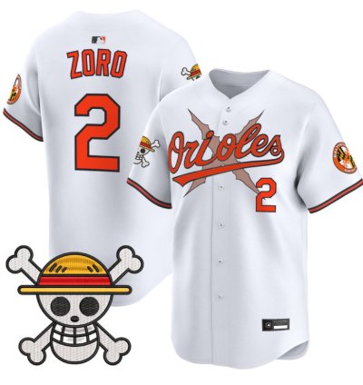 Zoro Jersey 2 Baltimore Orioles One Piece Premier Stitched White