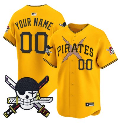 Custom Pittsburgh Pirates Jersey Name Number One Piece Zoro Patch Gold