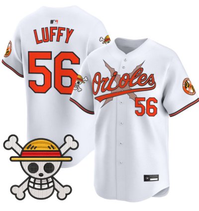 Luffy Jersey 56 Baltimore Orioles One Piece Premier Stitched White