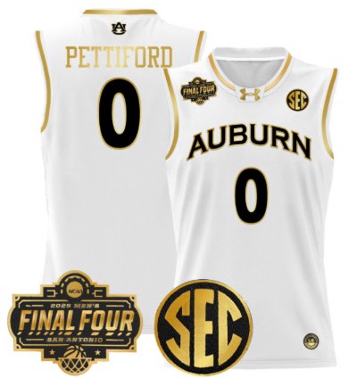 Tahaad Pettiford Jersey 0 Auburn Tigers 2025 Final Four Patch White Gold