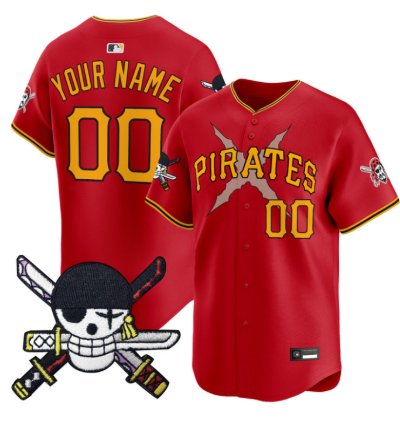 Custom Pittsburgh Pirates Jersey Name Number One Piece Zoro Patch Red