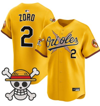 Zoro Jersey 2 Baltimore Orioles One Piece Premier Stitched Gold
